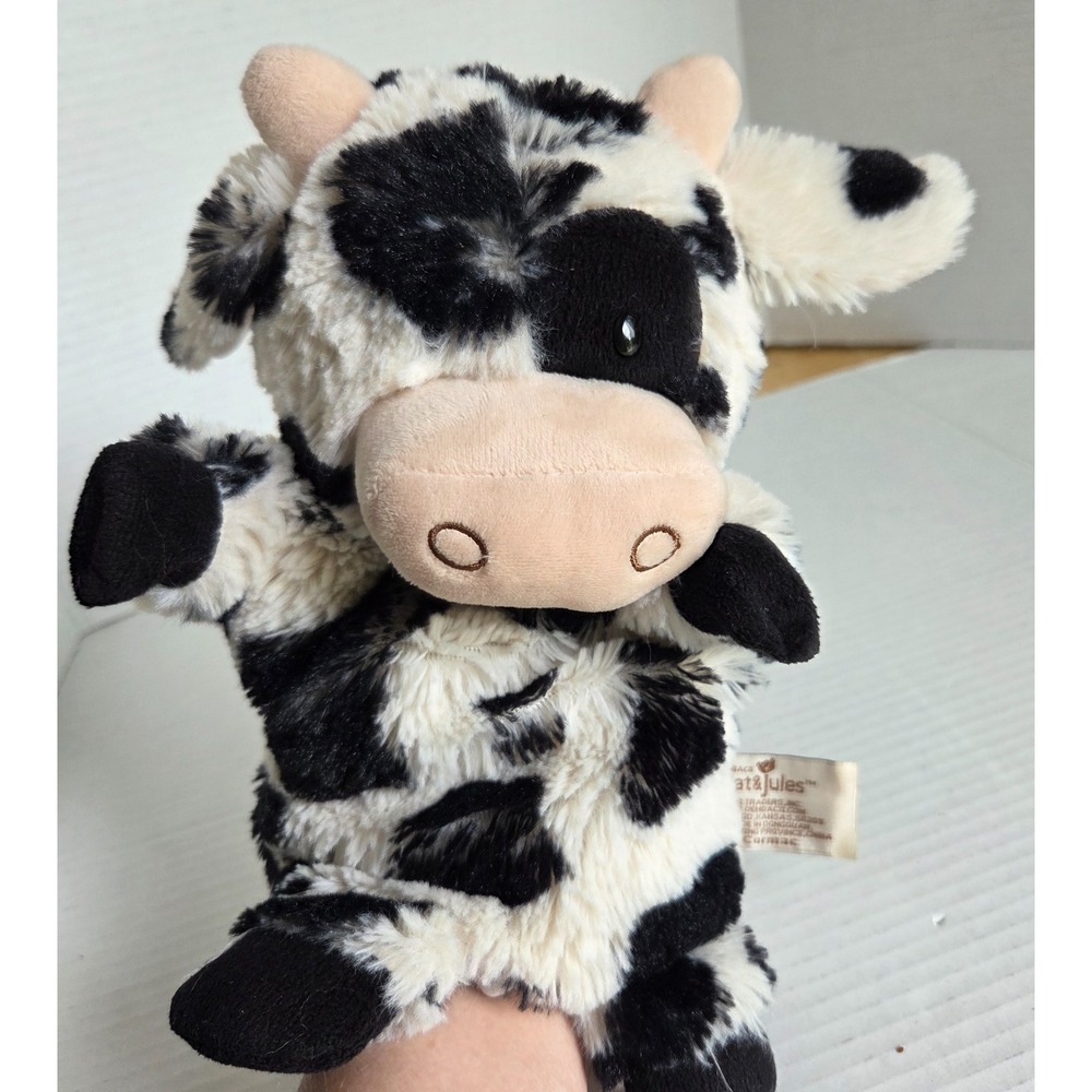 Demdaco Nat &‎ Jules Black and White Cow Cormac Hand Glove Puppet Plush 12" 2017